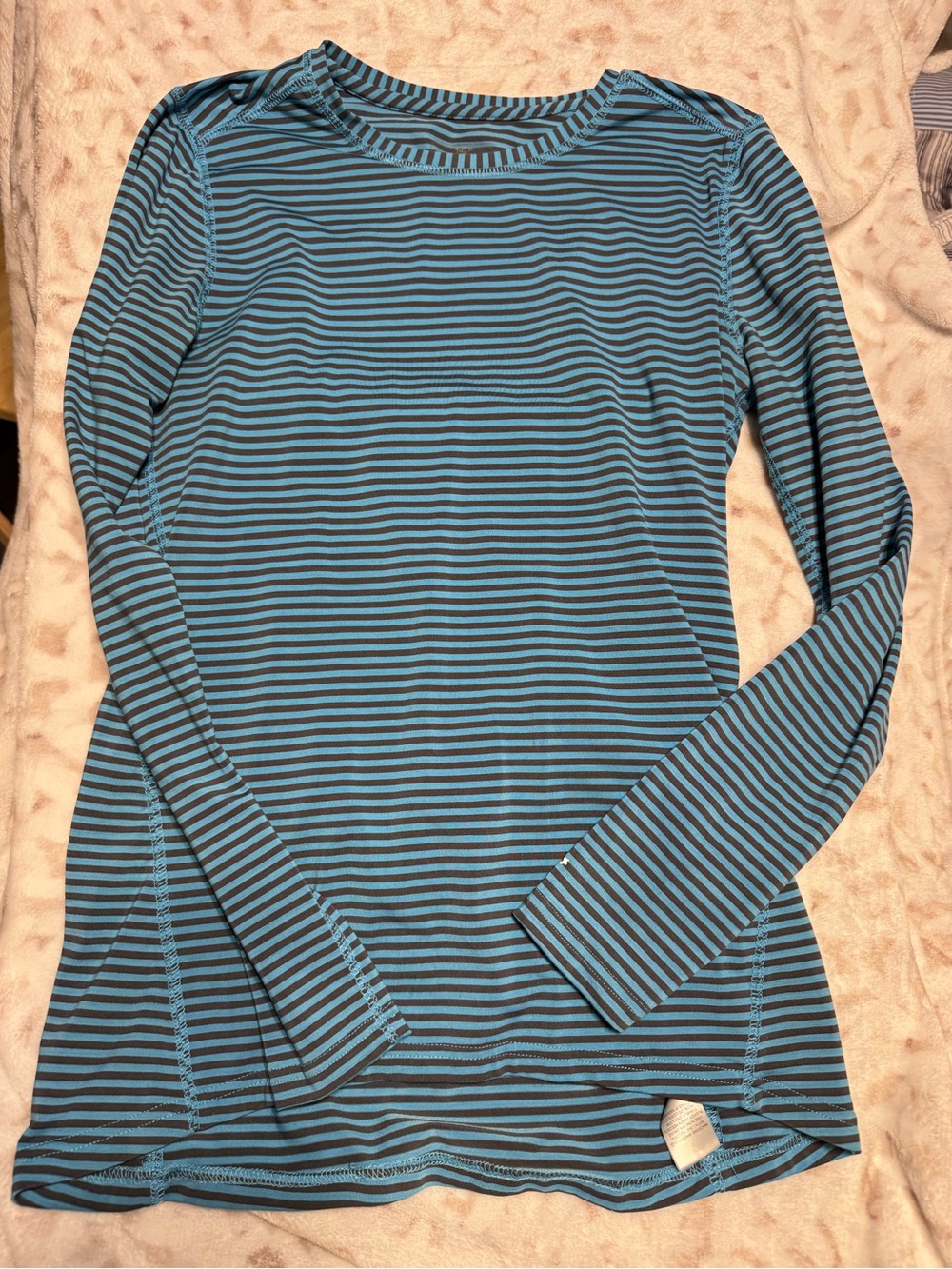 🩷Med Couture Teal and Black Striped Long-Sleeve Tee